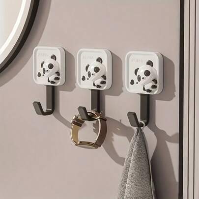 Gancho colgante de panda lindo, sin necesidad de perforar, accesorios de baño de moda montados en la pared para colgar toallas y ropa, fácil instalación, gancho práctico
