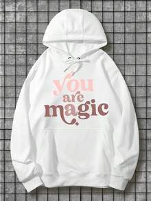You Are Magic Cotton Hoodie - Long Sleeve, Knit Fabric, Relaxed Fit, Full Size, Fashionable Graphic Print, Perfect For Casual Outings And Daily Wear,Fall Hoodies,Men's Fall Clothes,Street Wear,Halloween,Mens Hoodies,Y2k Clothes,Jesus Hoodie,Thanksgiving Day,Nightmare Before Christmas,Christmas - 白色 - 查看 1