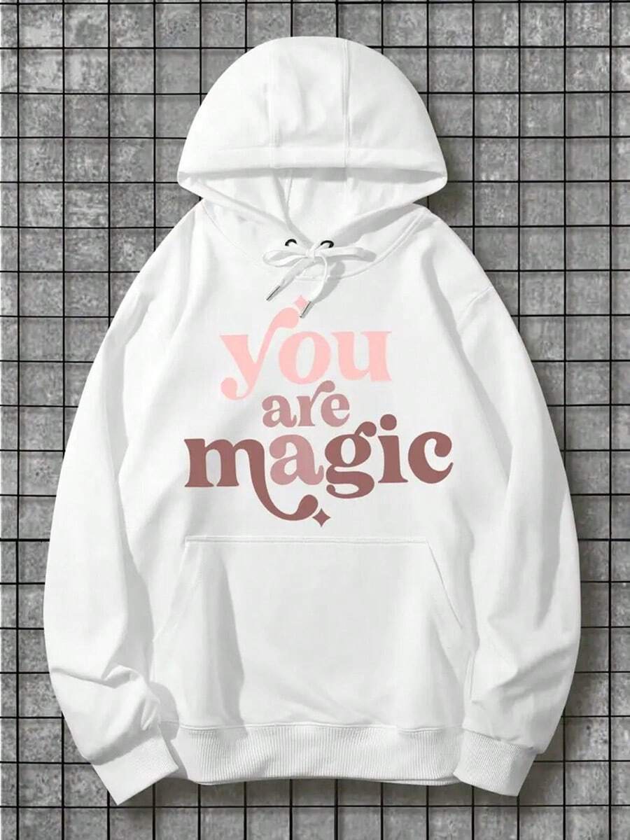 You Are Magic Cotton Hoodie - Long Sleeve, Knit Fabric, Relaxed Fit, Full Size, Fashionable Graphic Print, Perfect For Casual Outings And Daily Wear,Fall Hoodies,Men's Fall Clothes,Street Wear,Halloween,Mens Hoodies,Y2k Clothes,Jesus Hoodie,Thanksgiving Day,Nightmare Before Christmas,Christmas - 白色 - 查看 1