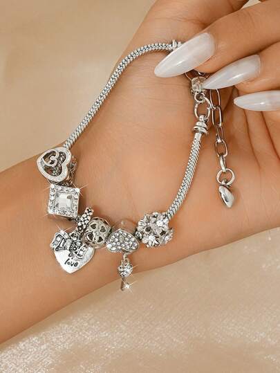 Elegant kristall hjärtformat nyckelringsarmband - Rostfritt stålmaterial, glänsande design, lämplig för vardagsbruk, fester och speciella tillfällen, söt accessoar (flera modeller tillgängliga)