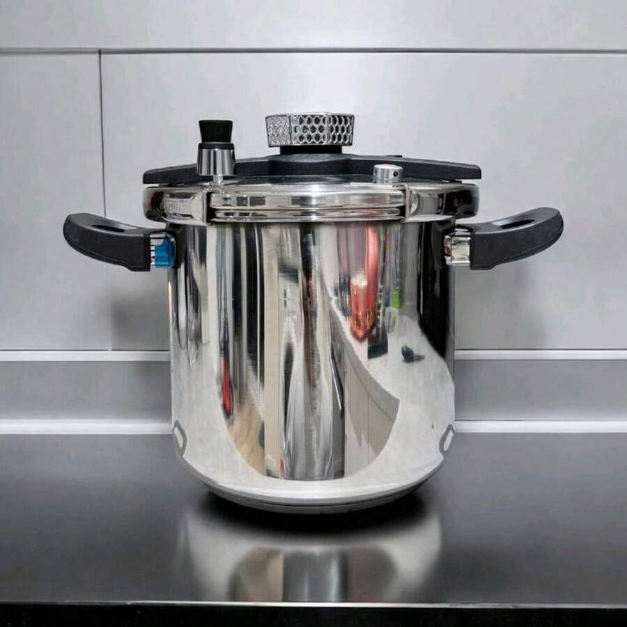 8-Litre Pressure Cooker Pot – Heavy Duty Stainless Steel Kitchen Pan, Multi-Coloured, Ideal For Stew, Soup & Rice - Default - View 1