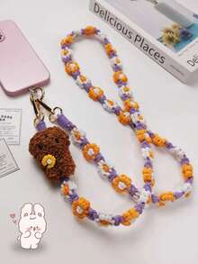 Cordón para teléfono móvil cruzado que se puede llevar, tejido a mano con flores, accesorio de moda para mujer, pequeño y fresco, bolsa de compras, senderismo, viaje, correa para el hombro, funda para teléfono universal con abejita