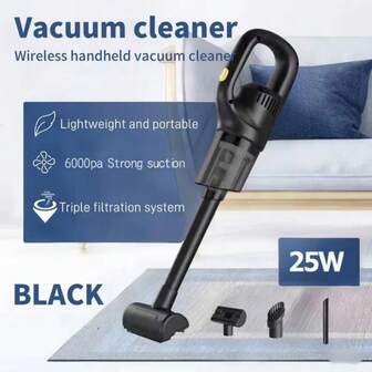 Aspiradora inalámbrica portátil, aspiradora de coche. Uso dual para coche/hogar - Incluye 3 cabezales de cepillo. Carga USB (incluye batería de litio de 1800 mAh). Succión potente de 6000 Kpa, cubo de polvo desmontable. Mango ergonómico, compacta y portátil. Adecuada para la limpieza de coche/oficina/hogar/teatro. Herramientas esenciales para la limpieza.