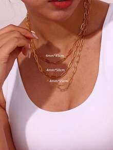 1pc Stainless Steel Waterproof & Fade-Resistant Figaro Chain Necklace, Suitable For Men And Women Daily Wear - Paper Clip Chain - View 1