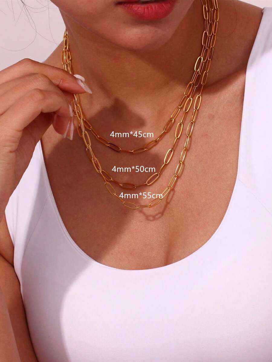 1pc Stainless Steel Waterproof & Fade-Resistant Figaro Chain Necklace, Suitable For Men And Women Daily Wear - Paper Clip Chain - View 1