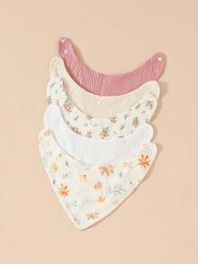 5pcs/Set Celemek Bayi, Celemek Air Liur Segitiga Katun Lembut, Motif Bunga & Hewan untuk Bayi Laki-laki & Perempuan - MultiWarna - View 8