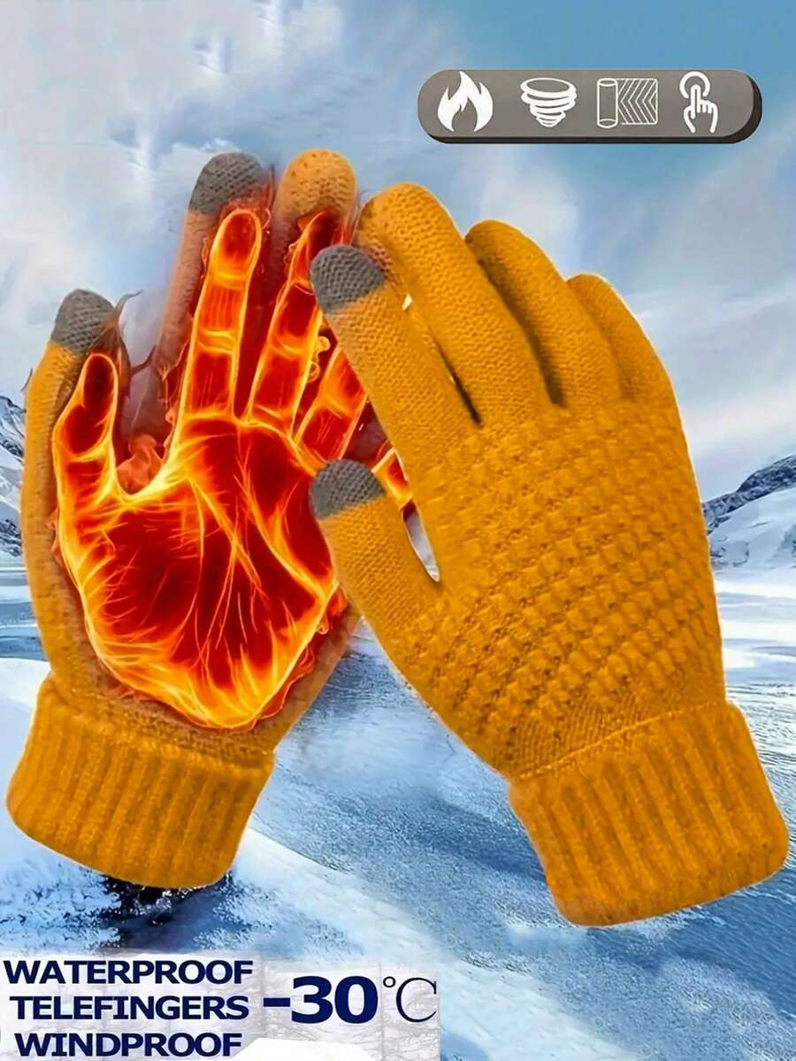 1 Pair Unisex Winter Warm Touchscreen Gloves, Thickened Anti-Slip Knitted Gloves For Cycling Driving, Outdoor Sports, Suitable For Men And Women - Multicolor - View 1