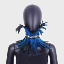 Women Gothic Artificial Feather Scarf Stylish Lace Decor Fake Collar Shawl Vintage Halloween Party Dress Up Cape