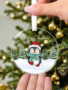 Ornament de Crăciun Fericit cu Pinguin pentru Bebeluși, Cadouri de Ornament cu Pinguin pentru Familie, Decor Agățat pentru Bradul de Crăciun, Ornamente Pandantive Acrilice de Crăciun, Ornamente Pandantive de Crăciun cu Animale, Suvenir de Crăciun cu Animale Drăguțe