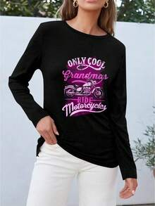 Women's Long Sleeve T-Shirt Only Cool Biker Girls Ride Motorcycles Graphic Tee With Pink Motorcycle Design For Casual Wear And Motorcycle Enthusiasts - 黑色 - 查看 2