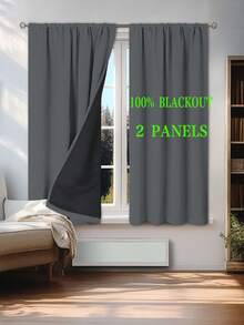 1pc Blackout Thermal Insulated Curtain - 99% UV-Resistant Polyester, Rod Pocket Hanging, Non-Bleachable Plain Weave, Bedroom Art Theme, Coated Blackout Thermal Insulation, Noise Reduction - Ideal For Bedroom, Farmhouse And School Deep Sleep, 110gsm