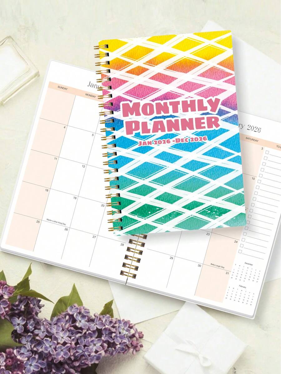 Trees 2026 Monthly Planner - 12 Months Spiral Bound Weekly Planner Notebook With Calendar Grid, Notes And Task List - Ideal For Goal Setting, Productivity And Daily Use - Suitable For Home, Office And School, Office Desk Accessories - Multicolor - View 1