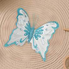 6Pcs Butterfly Christmas Tree Decorations Duckbill Clip Design Glittery Sequined Butterflies For Home Decor - Blue - View 3