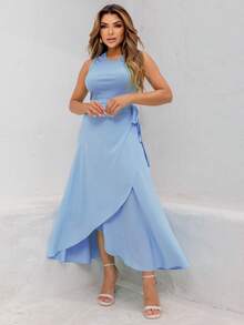 Women's Wrap Skirt With Viscose Lining - Dusty Blue - View 2