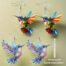 2D Flat Transparent Hummingbird Earrings, Elegant & Pairable, 80.84 Gallon Stainless Steel Hook, All-Season Multi-Purpose, Sweet Valentine's Day Gift.Suitable For Both Men And Women. - 一對 - 查看 2