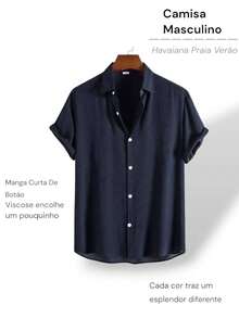 JL KIT 2 Men's Short Sleeve Casual Beach Linen Fashion Shirt - 黑色-海軍藍 - 查看 3