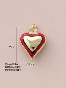 1pc Cute Heart-Shaped Copper Pendant, Handmade DIY For Necklace, Bracelet, Earrings, Suitable As Christmas Gift