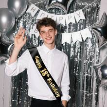 Perfect Birthday Gift - Sparkling Golden Foil Sash For Ages 16,18,21,30,40,50,60 - Party Decoration