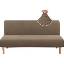 PRINCEDECO Armless Futon Cover Stretch Sofa Bed Slipcover Protector Elastic Feature Rich Textured High Spandex Small Checks Jacquard Fabric Futon Cover, Machine Washable - Bronze Green - View 9