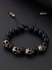 1 szt. Modna, elegancka bransoletka z koralikami i kamieniami w kształcie czaszki - Koraliki - Zobacz 4