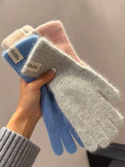 1 Pair Warm Touchscreen Fingerless Gloves For Women, Solid Color Knitted Thicken Gloves With Long Cuff, Suitable For Autumn/Winter