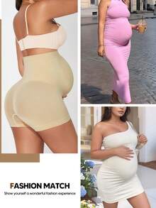 Suprenx Quần short bầu cạp cao co giãn, nâng đỡ bụng, có phần bụng mở rộng, đồ tập yoga, đồ thể thao, phiên bản Giáng sinh - Màu be - Xem 6