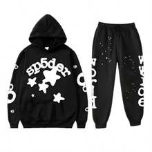 Casual Sports Hoodie Set - Star And Letter Art Print, Loose Fit, Combination For Daily Streetwear And Sports Outfits - 黑色 - 查看 1