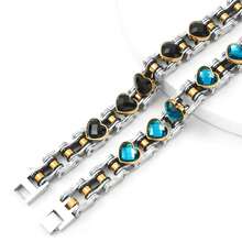 1pc Biker Jewelry Stainless Steel Bike Chain Bracelets With Heart CZ For Men And Women