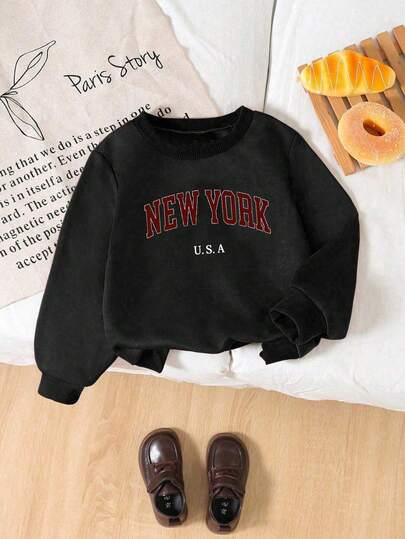 Girls Printed Round Neck Sweatshirt Casual Top Sports Printed Youth Clothing