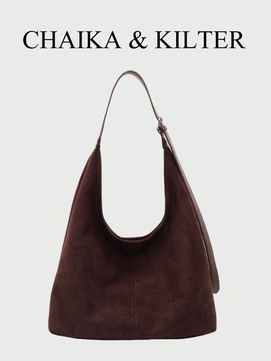 Túi đeo vai CHAIKA & KILTER 2 chiếc bằng vải da lộn màu trơn dành cho nữ, kiểu dáng hobo thời trang retro, túi đeo vai hình lưỡi liềm, tay cầm phía trên, khóa kéo, dây đeo vai có thể điều chỉnh, thích hợp sử dụng hàng ngày và ngoài trời.