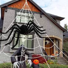 Halloween Decorations: Black Giant Spider, White Triangular Spider Web. Spider Webs Are Suitable For Outdoor And Indoor Decoration Of The Halloween Theme - Multicolor - View 7