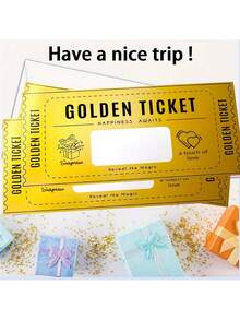 10Set Golden Ticket With Envelope, Scratch Card Surprise Gift Reveal, Party Supplies,Birthday Wedding Card Concert Ticket Cinema Voucher Raffle Gift