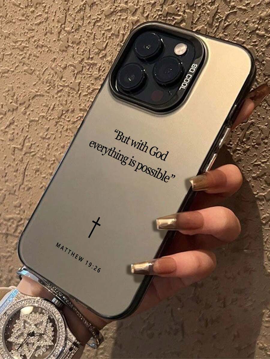 1 chiếc ốp lưng điện thoại màu đen năng động IMD in câu Kinh Thánh tiếng Anh, tương thích với iPhone 16 Pro Max, 15/14 Plus, 13/12/11. - Nhiều màu - Xem 1