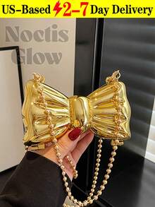 Mini Bowknot Mini Evening Bag, Small Personalized Fashion Chain Lipstick Bag For Women, Suitable For Valentine's Day, Party, Date, Decorative Shoulder Crossbody Bag, Coin Purse, Silver, Gold Earphone Case - 彩色 - 查看 15