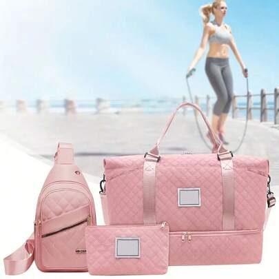 3-Piece Handheld Fitness Bag Set, New Fashionable Neutral 3-Piece Set, Large Capacity Travel Bag Set, Outdoor Sports Handbag, Business Travel Luggage Storage Bag, Independent Shoe Compartment, Maternity Bag Set, Handheld Fitness Bag Chest Small Bag Makeup And Toiletries