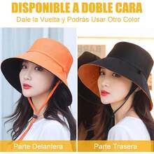 2 Piezas Sombreros de Sol para Mujer Reversible, Sombrero para el Sol con Una Cuerda Desmontable a Prueba de Viento, Protección UV UPF 50+, Perfecto para Exteriores, Playa, Escalada, Camping y Pesca. - 1 - Ver 8