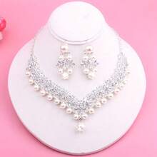 Premium Bridal Accessories Set: Faux Pearl Crown, Necklace, And Earrings, Suitable For Wedding Dress, Stage Performance, Banquet, Birthday Party