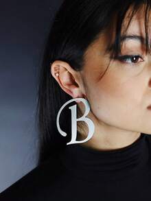 1 Pair Of Personalized Initial Earrings - Custom Letter Jewelry - Large Elegant Earrings - Double Capital Letters - Stainless Steel Fashion Jewelry - Style - Y2K - Fashion - Banquet Style