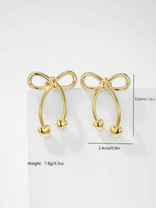 1 Pair Fashionable Stainless Steel Bowknot Earrings, Gold Plated Minimalist Women's Accessory, Suitable For Daily Wear And Gift
