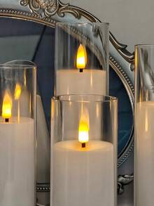 2pcs/3pcs/5pcs Smokeless LED Candles With Remote Control, Suitable For Wedding, Fireplace, Bedroom, Proposal, Halloween, Company Party, Gift - Transparent - View 2