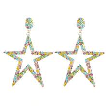 sehuoran 新款合金水钻大星星吊坠耳环女士时尚珠宝夸张女士时尚珠宝