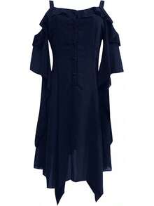 FRMUIC Renaissance Gothic Dress For Women Halloween Plus Size Witch Costume Butterfly Sleeve Medieval Steampunk Cosplay Dress - 03-Váy cổ điển màu xanh navy - Xem 9