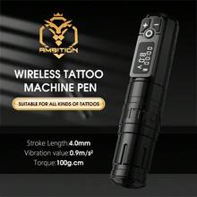 طقم قلم آلة وشم لاسلكي Ambition 1 مع محرك بدون فرش، بطارية 2400mAh، 10 ألوان حبر، 20 خرطوشة إبر مختلطة، مناسب لفناني الوشم - الأسود - مشاهدة 5