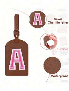 1 Etichetta per bagaglio con iniziale approvata TSA, con ricamo a lettera rosa su asciugamano, etichetta per bagaglio in pelle PU personalizzata con lettera da A a Z e scheda aziendale con pellicola protettiva, etichetta da viaggio bianca e carina a forma di lettera per uomo e donna, accessori da viaggio come zaino, borsa da palestra, bagaglio, essenziali per il ritorno a scuola