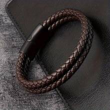 1pc Braided Leather Men's Bracelet, Elegant Black & Brown, Suitable For Holiday Party Gift