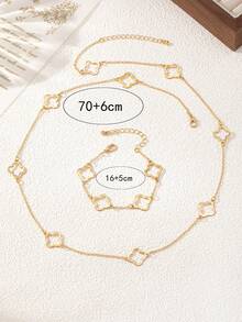 1 Set Fashionable European & American Style Glossy Hollow Clover Bracelet & Necklace Jewelry Set For Women