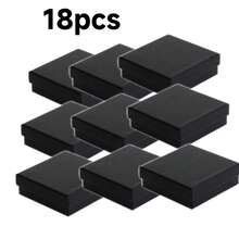 18pcs Kraft Paper Square Jewelry Boxes, Cardboard Jewelry Gift Boxes With Foam Lining, Black Necklace Ring Earring Kraft Paper Boxes, Valentine's Day Birthday Gift, Boxed Packaging, Ring Box, Jewelry Packaging, Packaging Box, Packaging Boxes, Jewelry Box, Ring Holder, Earring Holder, Minimalist Packaging, Vintage Jewelry Box, Foam Lining, Necklace Holder, Gift Giver - Black - View 8