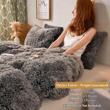 Plush Shaggy Duvet Cover Set, Ultra Soft Fluffy Bedding Sets 3 Pieces (1 Fuzzy Comforter Cover + 2 Pillow Cases), Zipper Close (, Pink), Luxury Bedding - 深灰色 - 查看 3