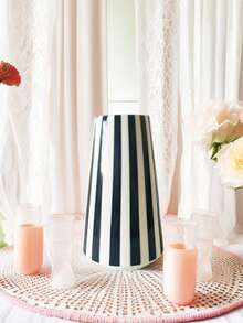 Black Striped Ceramic Vase, Suitable For Tabletop, Wedding Decoration Home Decor Room Decor Flower Vase Glass Vase