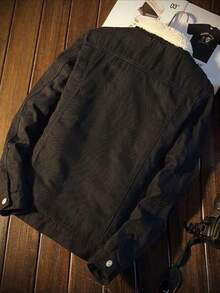 HH Co. Men's Vintage Denim Jacket Fleece Lined Winter Coat Windproof Casual Warm Outerwear - màu đen - Xem 3